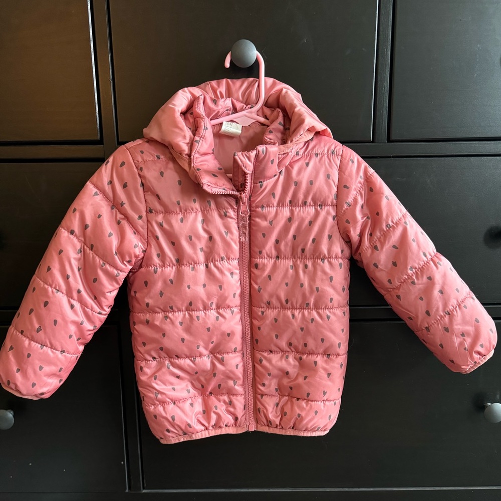 Pink Dotted Print Puffer Jacket